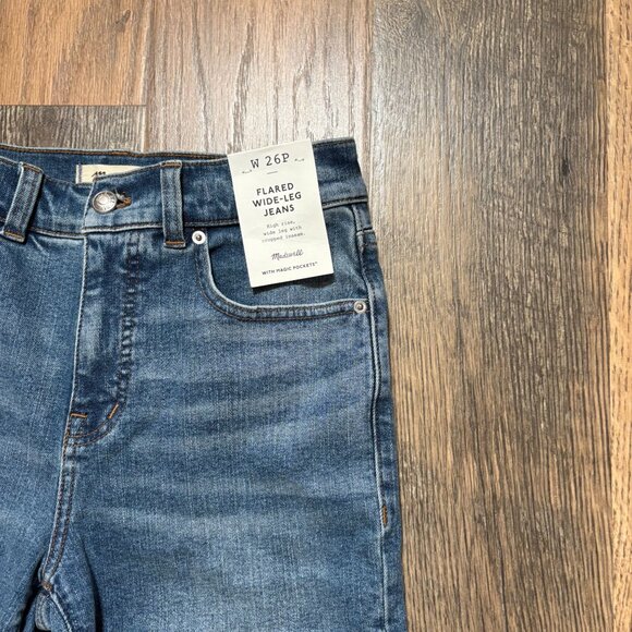 Madewell Petite Flared Wide-Leg Crop Jeans Women's Size 26 Petite Oneida Wash Bl - Picture 3 of 6